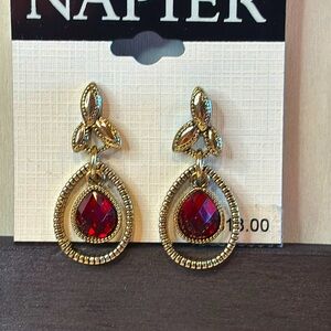 Napier earrings gold toned with red center. New with tags. Nice for a night out